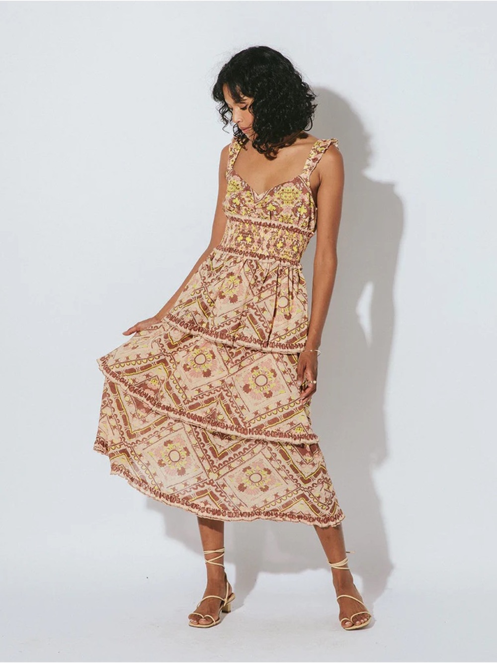 Cleobella / Stella Geo Print Ruffled Tiered Midi Dress Size M - NWT